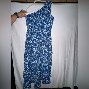 Floral Blue Off-The-Shoulder  Dress